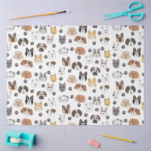 Farbenfrohe Niedliche Hunde & Hundeschlittenmuster Seidenpapier (Basteln)