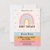 Farbenfrohe Niedliche Illustrierte Boho Rainbow Ba Einladung (Vorderseite)