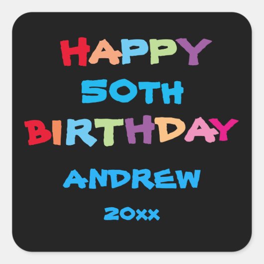 Farbenfrohe Niedliche Individuelle Name Jahr Gebur Quadratischer Aufkleber (Vorderseite)