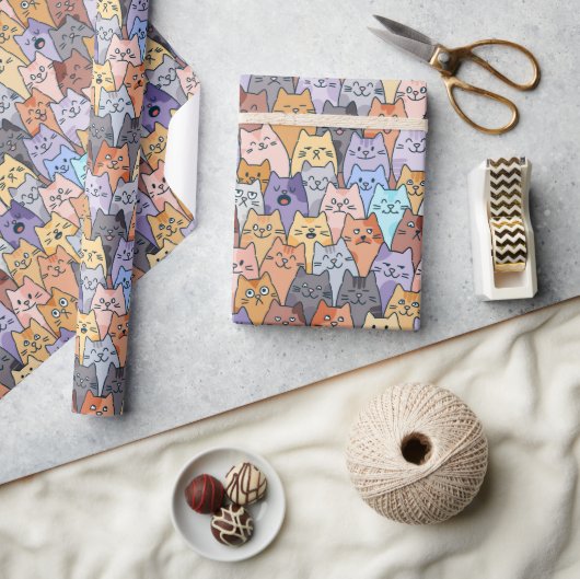 Farbenfrohe Niedliche Katzenkratzenmuster Katzenge Geschenkpapier (Kunsthandwerk)