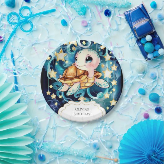 Farbenfrohe Niedliche Kinderschildkröte Geburtstag Pappteller (Party)