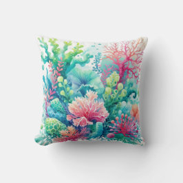 Farbenfrohe Niedliche Koralle Blau Grün Rosa Aquam Kissen