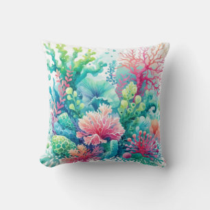 Farbenfrohe Niedliche Koralle Blau Grün Rosa Aquam Kissen