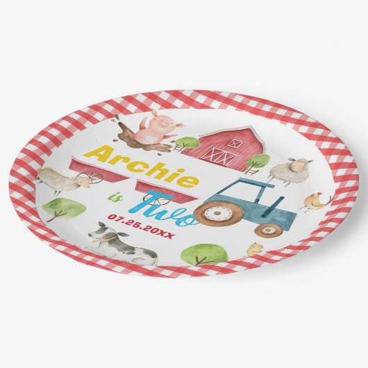 Farbenfrohe Niedliche Landtiere Barnyard Geburtsta Pappteller (Schrägansicht)