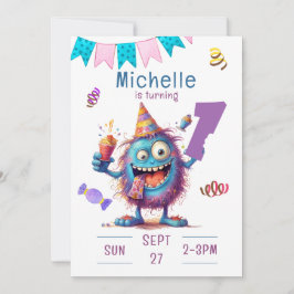 Farbenfrohe Niedliche Monster Ein Jahr Geburtstag Einladung