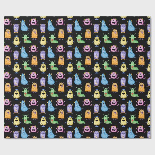 Farbenfrohe Niedliche Monster Geschenkpapier (Flach)