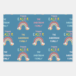 Farbenfrohe Niedliche Osterbrunnen Rainbow Persona Geschenkpapier Set