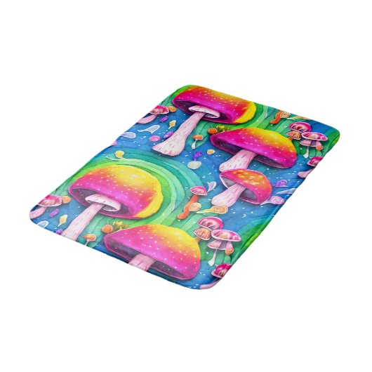 Farbenfrohe Niedliche Pilzkolonne Nahtloses Muster Badematte (Schrägansicht)