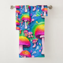 Farbenfrohe Niedliche Pilzkolonne Nahtloses Muster Badhandtuch Set