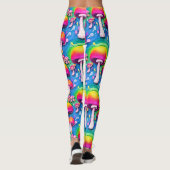 Farbenfrohe Niedliche Pilzkolonne Nahtloses Muster Leggings (Rückseite)