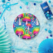 Farbenfrohe Niedliche Pilzkolonne Nahtloses Muster Pappteller (Party)