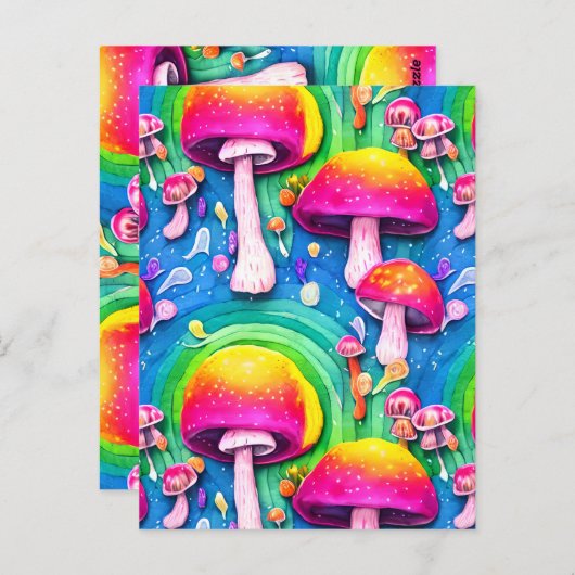 Farbenfrohe Niedliche Pilzkolonne Nahtloses Muster Postkarte (Vorne/Hinten)