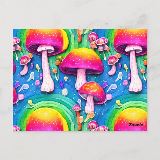 Farbenfrohe Niedliche Pilzkolonne Nahtloses Muster Postkarte (Rückseite)