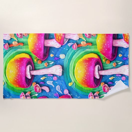 Farbenfrohe Niedliche Pilzkolonne Nahtloses Muster Strandtuch (Vorderseite)