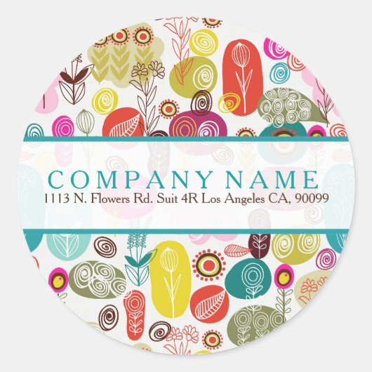 Farbenfrohe Niedliche Retro-Blume Illustrationsmus Runder Aufkleber (Vorderseite)