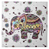 Farbenfrohe Niedliche Retro-Flora-Elefant Fliese (Vorderseite)