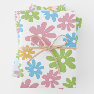 Farbenfrohe Niedliche Retro Sommer Blume Art Patte Geschenkpapier Set