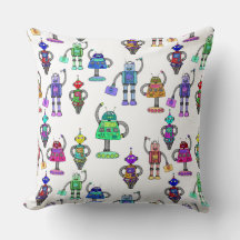 Farbenfrohe niedliche Roboter auf weißem Hintergru