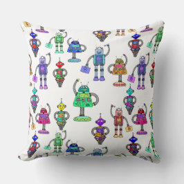 Farbenfrohe niedliche Roboter auf weißem Hintergru Kissen