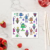 Farbenfrohe niedliche Roboter auf weißem Hintergru Serviette (Beispiel)