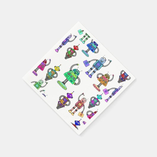 Farbenfrohe niedliche Roboter auf weißem Hintergru Serviette (Ecke)