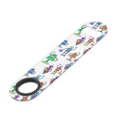 Farbenfrohe niedliche Roboter auf weißem Hintergru Speedflaschenöffner (Vorderseite Schrägansicht)