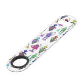 Farbenfrohe niedliche Roboter auf weißem Hintergru Speedflaschenöffner (Rückseite Schrägansicht)