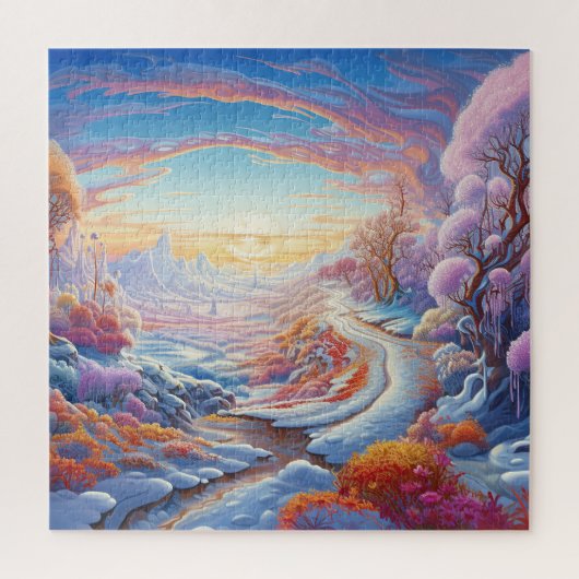 Farbenfrohe Niedliche Schneewinterbäume Naturblick Puzzle (Vertikal)