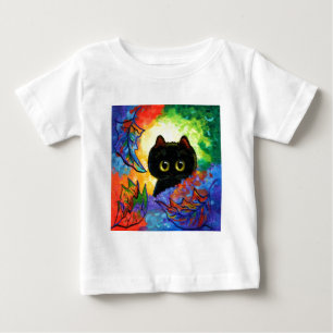Farbenfrohe niedliche schwarze Katze Herbstlaub Cr Baby T-shirt