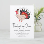 Farbenfrohe Niedliche Türkei Erntedank Dinner Einladung (Stehend Vorderseite)