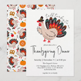 Farbenfrohe Niedliche Türkei Erntedank Dinner Einladung