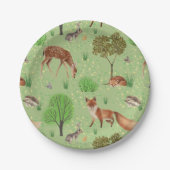 Farbenfrohe Niedliche Waldtiere Grüne Wiese Pappteller (Vorderseite)