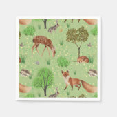 Farbenfrohe Niedliche Waldtiere Grüne Wiese Serviette (Vorderseite)