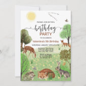 Farbenfrohe Niedliche Waldtiere Junge Mädchen Gebu Einladung (Vorderseite)