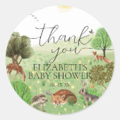 Farbenfrohe Niedliche Waldtiere Script Danke Runder Aufkleber (Vorderseite)