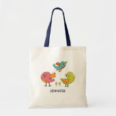Farbenfrohe Niedliche Whimsical Birds Trio Tragetasche (Vorne)