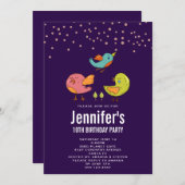 Farbenfrohe Niedliche Whimsikvögel zum Geburtstag Einladung (Vorne/Hinten)