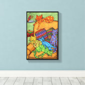 Farbenfrohe Niedliche Zeichnend Cats Chair Napping Leinwanddruck (Insitu (Holzboden))