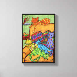 Farbenfrohe Niedliche Zeichnend Cats Chair Napping Leinwanddruck