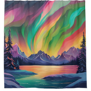 Farbenfrohe Nordlichter Aurora Borealis Duschvorhang