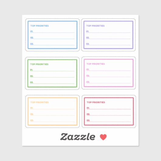 Farbenfrohe oberste Prioritäten Tagesplaner Aufkleber (Blatt)