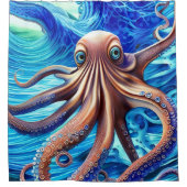 Farbenfrohe Octopus Blaue Ozeanwelle Duschvorhang (Vorderseite)