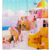 Farbenfrohe Oia Santorini Häuser, Griechenland Duschvorhang (Vorderseite)