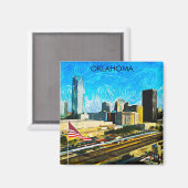 Farbenfrohe Oklahoma City Skyline Panoramaaussicht Magnet (Vorderseite/Rückseite)