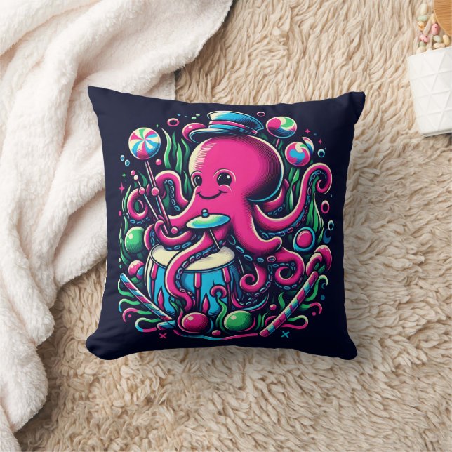 Farbenfrohe Oktopus mit Lollipops Kissen (Decke)
