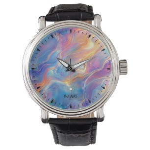Farbenfrohe Opal-Strudel-Marmorstruktur Armbanduhr