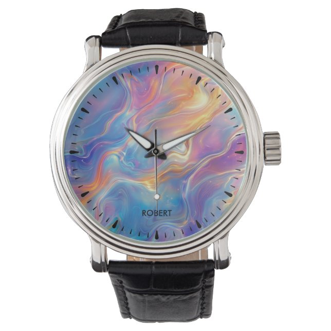 Farbenfrohe Opal-Strudel-Marmorstruktur Armbanduhr (Vorderseite)