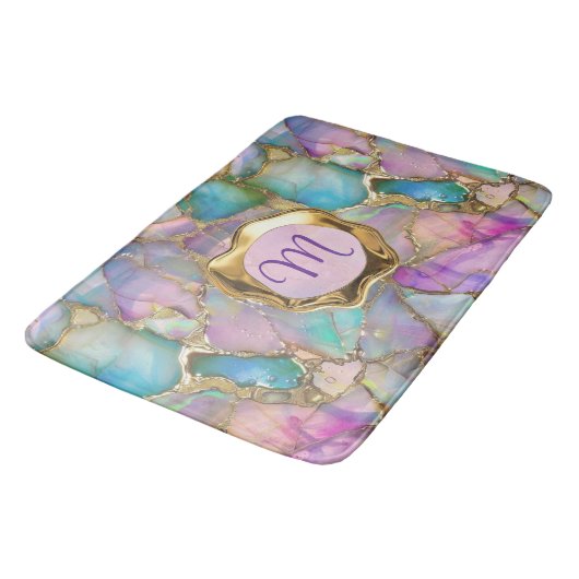 Farbenfrohe Opal- und Liquid-Gold Badematte (Schrägansicht)