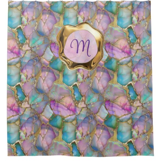 Farbenfrohe Opal- und Liquid-Gold Duschvorhang (Vorderseite)