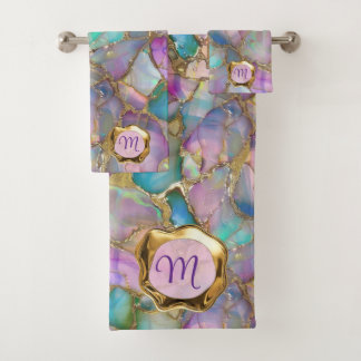 Farbenfrohe Opal- und Liquid-Gold-Handtuch Badhandtuch Set